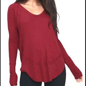 Free People We The Free Catalina Red Wine Waffle Long Sleeve Tee Top Shirt XS